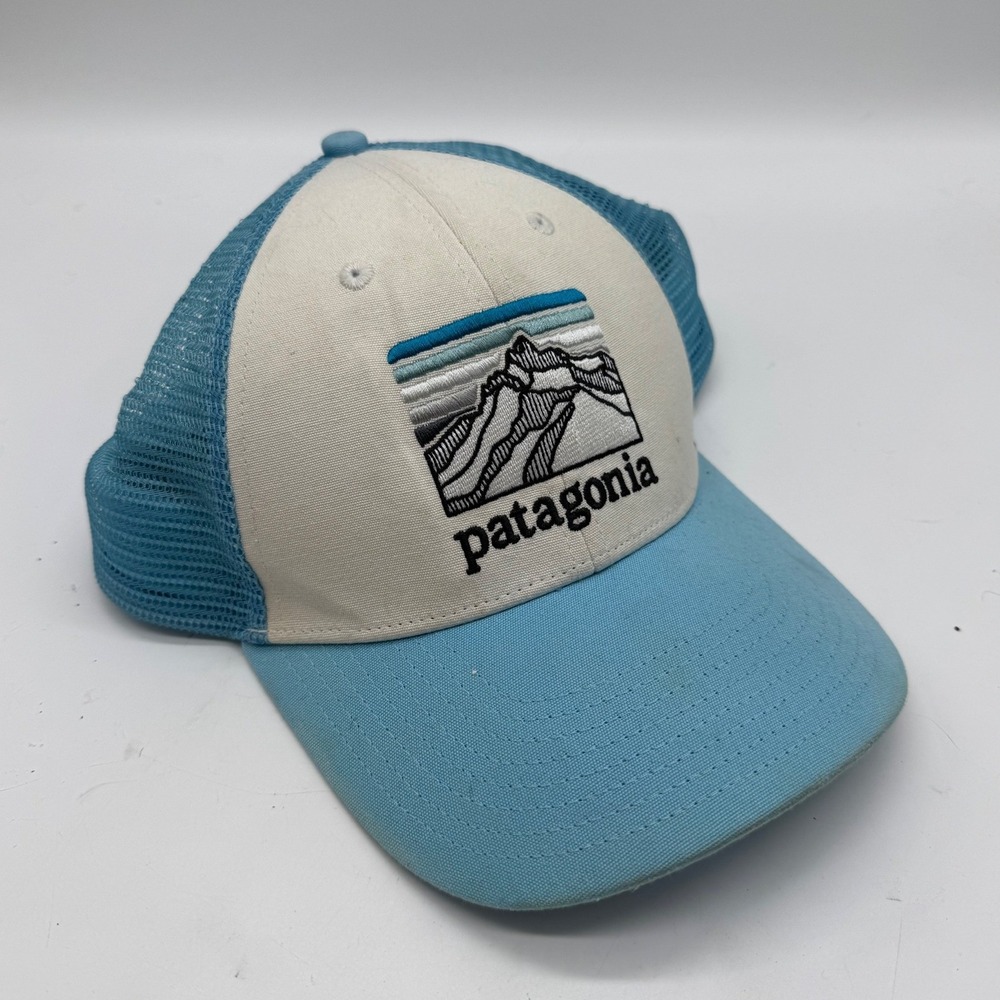 Patagonia Fitz Roy Horizons Trucker Hat Blue White Mesh Snapback Cap 38296